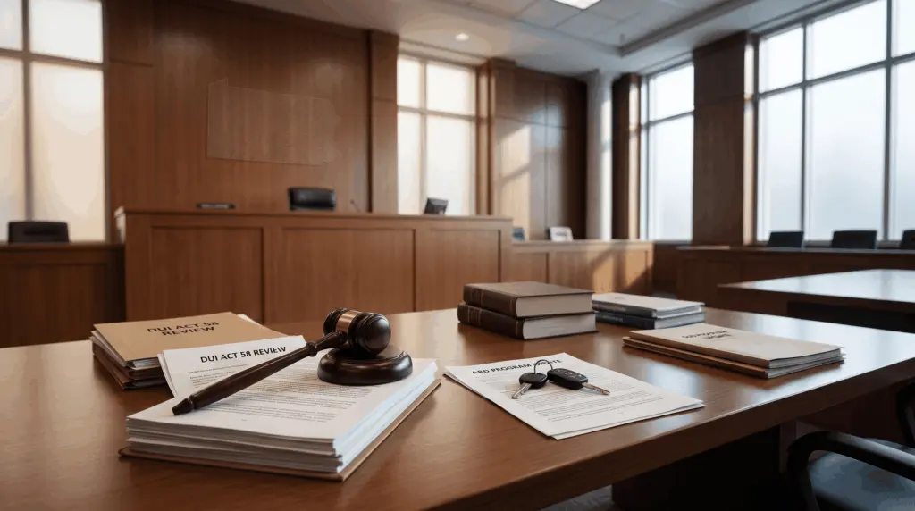 Pennsylvania Act 58 DUI ARD documents and gavel on a courtroom table