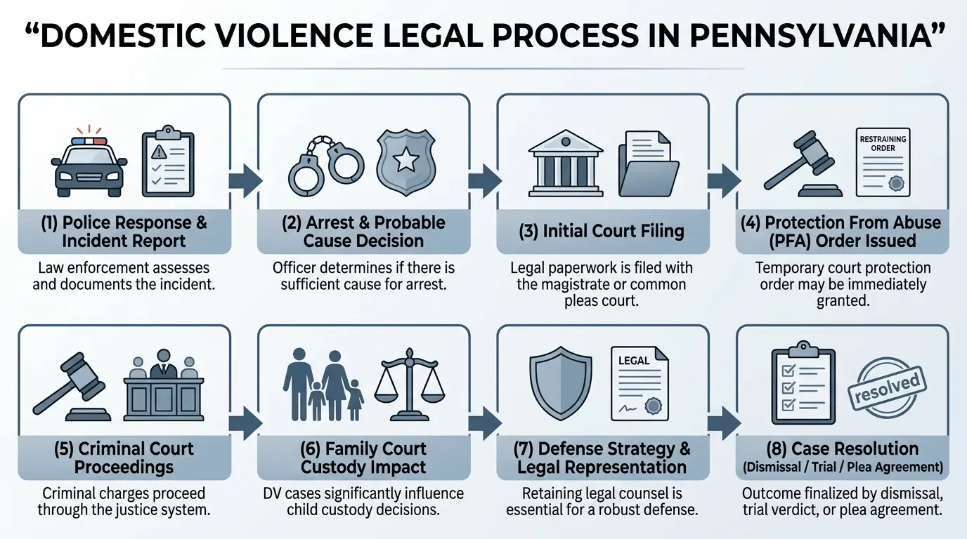 Domestic violence in Pennsylvania legal process: from police response and arrest to court proceedings and case resolution